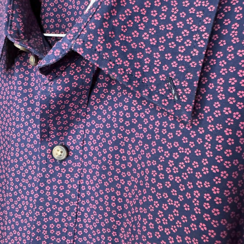 HB Men's Navy and Pink Floral Button Up Shirt